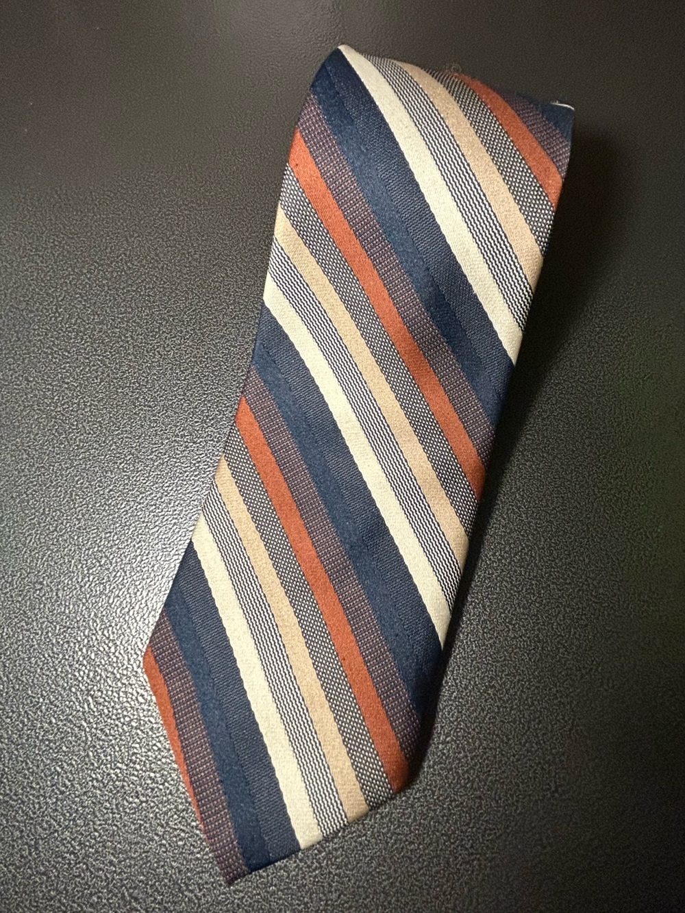 Vintage Beau Brummell Classic Striped Men's Tie in Navy, Rust, and Cream